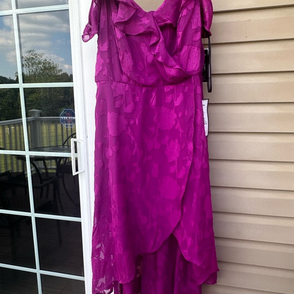 BCX Plus Pink Purple Mauve Ruffled Textured High-Low Dress. Size 1X. NWT! - Picture 1 of 13